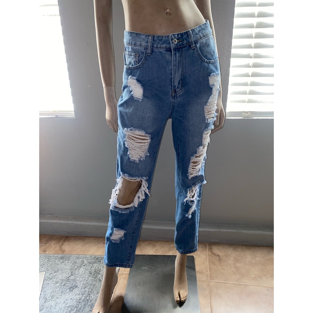 SHIEN High Waist Ripped Straight Jeans